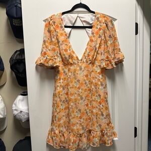 Hello Molly Backless Floral Dress - Orange and Cream